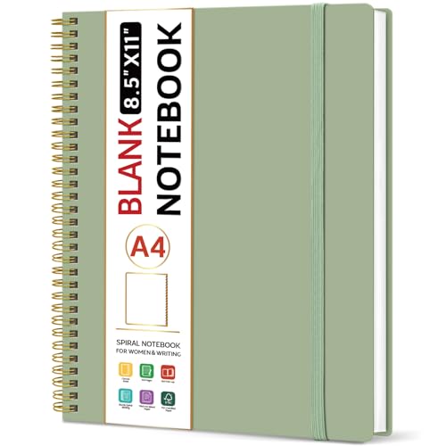 Taja Spiral Blank Notebook, 8.5"x11" Notebooks for Work, Large A4 Journal for Women & Men, Sketch Journal, Journaling Notebook for Writing, Plastic Cover Spiral Journal, Green - color: B-Green, style: D - Blank