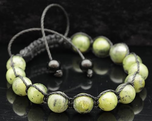 ElisaJewelryArt - Natural Black Onyx Beaded Bracelet Genuine Gemstone Strenght Crystal Macrame Bracelet Unisex Bracelet - color: Canadian Green Jade, size: MEN