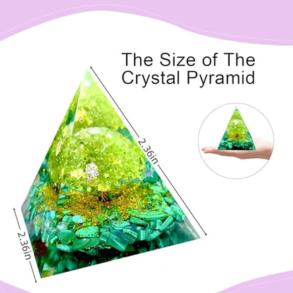 Tree of Life Orgone Pyramid,Natural Malachite&Peridot Orgonite Healing Crystal Pyramid,Crystal Stone Positive Reiki Energy Generator Collection Wealth Lucky Meditation Tool(6cm) - color: Green