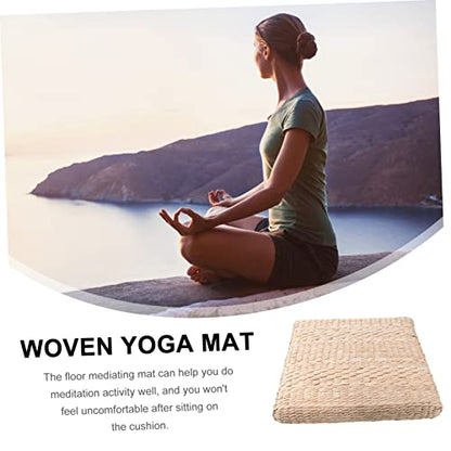 Handmade Woven Meditation Cushion Tatami Floor Mat for Yoga Relaxation Comfortable Square Seat Pad Straw Design for Home Use