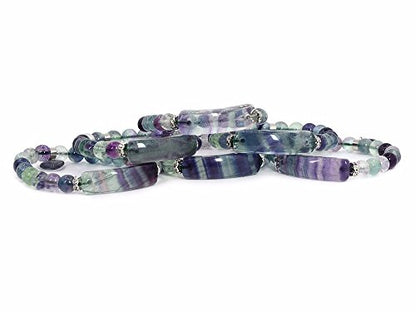 Justinstones Gem Semi Precious Gemstone Love Heart Charm Stretch Beaded Bracelet Unisex - color: Fluorite