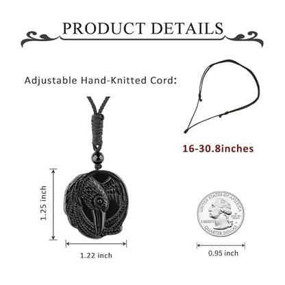 Black Obsidian Necklace Natural Crystal Amulet Protection Pendant with Adjustable Rope Lucky Talisman Necklaces Jewelry Gift for Men Women - color: Eagle