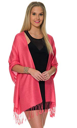 Pashmina Shawls and Wraps for Evening Dresses, Large Soft Pashminas Wedding Shawl - color: Pink Fuchsia