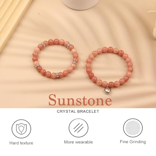 2Pcs Healing Crystal Bracelets for Women Handmade Beaded Bracelet Healing Prayers Crystal 8mm Natural Stone Beads Bracelet Stress Relief Get Well Soon Gifts