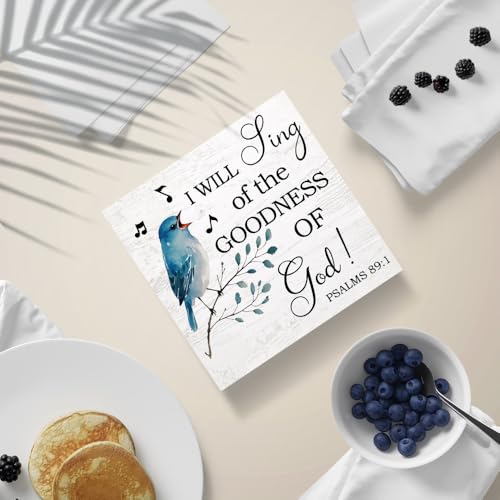 I Will Sing of the Goodness of God Wooden Sign Desk Decor, for Home Office Farmhouse Bedroom Yoga Spa Room, Christian Home Decor, Prayer Religious Gifts for Women Coworker Friend Family - style: French Country