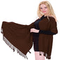CJ Apparel Solid Color Tassels Design Nepalese Shawl Scarf Wrap Stole Throw Head Wrap Pashmina Gift Hand Made in Nepal New - color: Dark Brown