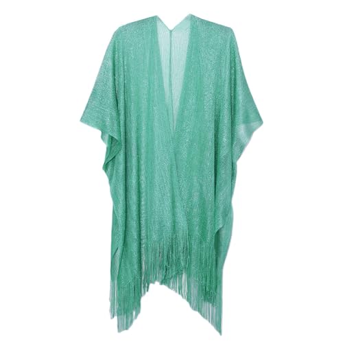 Sparkle Metallic Evening Shawls for Women formal Party Dresses Beach Travel Cardigan Shawl Wrap for Swimsuit - color: Teal Green