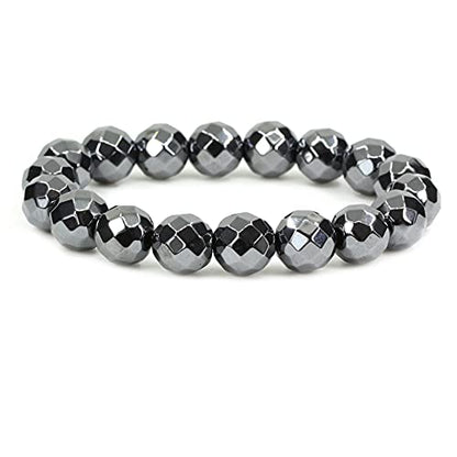 Keleny Semi Precious Stones Natural Gemstones 12mm Round Beads Crystal Stretch Bracelets 7 Inch Unisex - color: Black Hematite Faceted