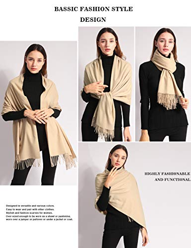 Pashmina Shawl Women Winter Scarf Warm Wedding Wraps Ladies Scarves for Evening Dresses - color: Beige