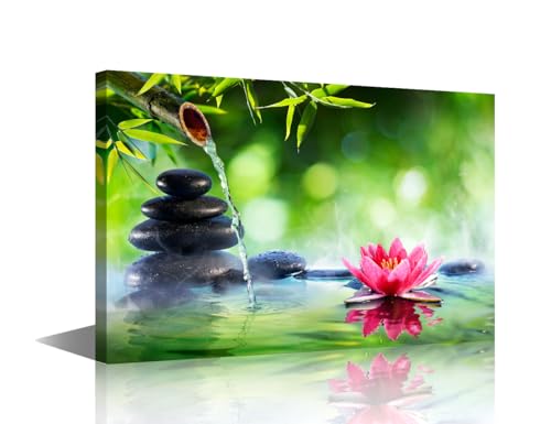 Zen Stone Canvas Wall Art Spa Stones And Waterlily With Fountain In Zen Garden Poster for Spa Decor Prints for Bathroom Modern Spiritual Artwork Framed 12x18 inch - color: Artwork 11, size: 18x12 in