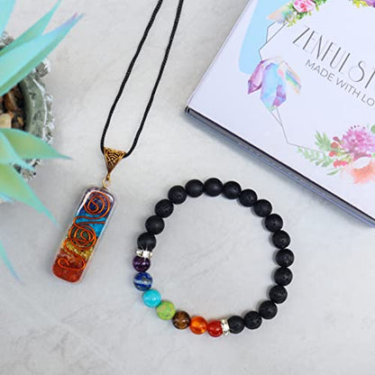 7 Chakra Necklace and Bracelet Set for women & men Orgone Healing Pendant with Adjustable Cord – Chakra Necklace and bracelet jewelry set for spiritual healing | Healing Crystal Mothers Day Gift