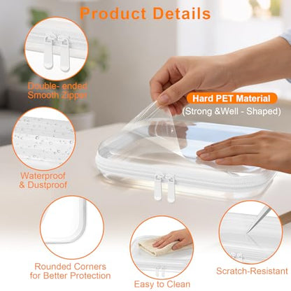 3PCS Clear Hard Shell Zipper Case,Toy Organizers and Storage Box,Clear Toiletry Cosmetic Case,Travel Makeup Bags,Diaper Bag Organizer,Pencil Case,Medium Stackable Portable Zipper Pouches 9.85*7.9*2 IN - size: M
