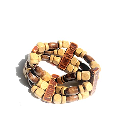 Wooden Beaded 3 Strand Bracelet Stretch
