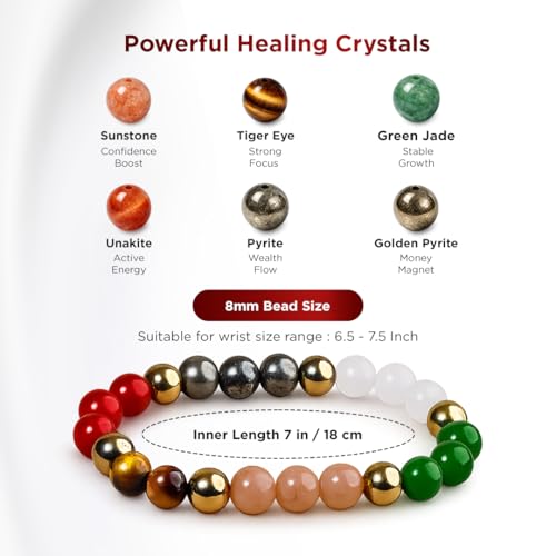 Natural Healing Dhan Yog Bracelets For Men & Women Certified Gemstone 8mm Beads for Money Magnet & Wealth Attraction, Prosperity, Success, Protection, Luck, Stress Relief & Emotional Balance DhanYog Bracelet - color: Dhan Vriddhi