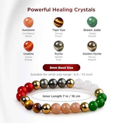 Natural Healing Dhan Yog Bracelets For Men & Women Certified Gemstone 8mm Beads for Money Magnet & Wealth Attraction, Prosperity, Success, Protection, Luck, Stress Relief & Emotional Balance DhanYog Bracelet - color: Dhan Vriddhi