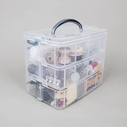 Rayher storage box with carrying handle storage box with 17 compartments 23.1 x 15.6 x 18.5cm transparent