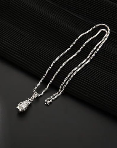 Om Mani Padme Hum Totem Column Necklace for Men and Women, Stainless Steel Meditation and Healing, Six-Word Buddhist Pendant Jewelry - color: Six Word-B