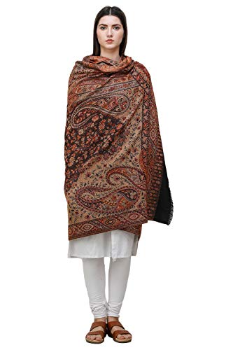 Exotic India Reversible Jamawar Shawl with Woven Paisleys - Wool - color: Caviar Black