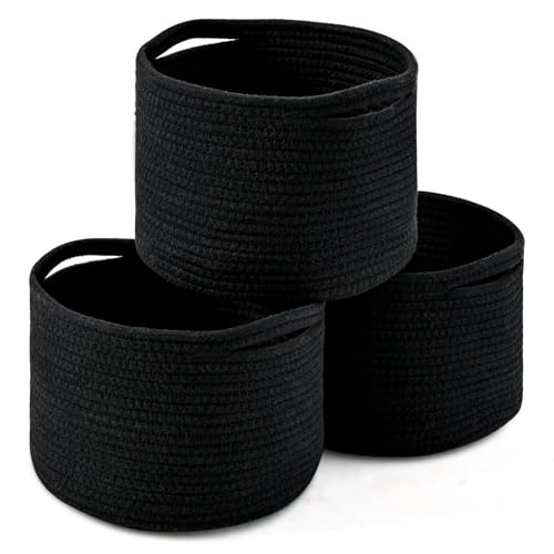 ICERZCZ Small Black Baskets for Organizing, Storage Baskets for Shelves, Small Woven Basket for Storage, Cute Basket for Gifts, Mini Cotton Rope Baskets, 9.7"×9.7"×7" (3 Packs) Black - color: Black, size: 9.7"×9.7"×7"