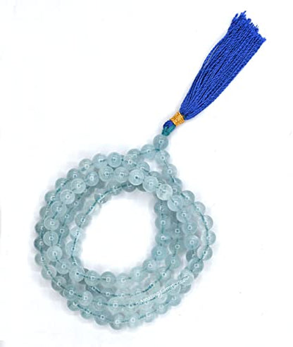 Amazing Gemstone Aquamarine Mala Beads - 108 Prayer Beads for Meditation and Mindfulness Practice, Handcrafted Mala Beads with Natural Gemstones for Spiritual Healing and Relaxation (Plain) - color: Aquamarine, style: Plain
