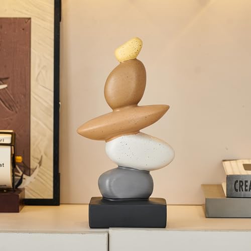 Octdays Fake Sandstone Statue Living Room Decor, Modern Ceramic Stacked Stone Sculptures Zen Decor, Stone Statue Decorations for Coffee Table Shelf Bookshelf Desk, Gifts for Good Luck (Brown & Gery)