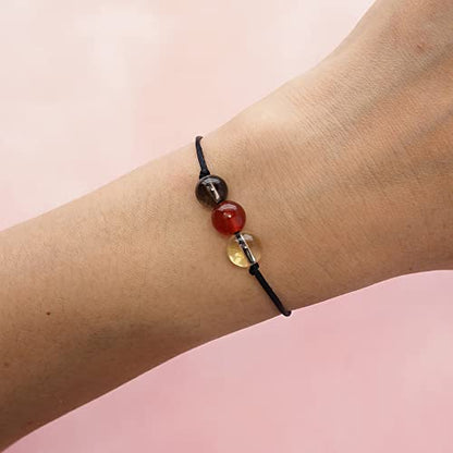 BOHO GARDEN Healing Bead Bracelets - Spiritual Crystal Beaded Bracelet - Made of 3 Real & Natural Gemstones, Adjustable 3-9.7” Black Rope - Gem Stones Jewelry for Men, Women, Teens (13+) - 8mm Bead - color: GoodLuck