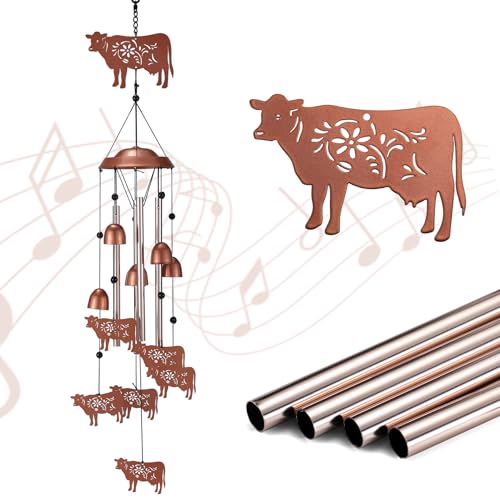 Cow Wind Chimes Outdoor, Metal Heifer Gifts for Women Mom Memaw, Rustic Western Farmhouse Garden Yard Decor Windchime - size: Cow