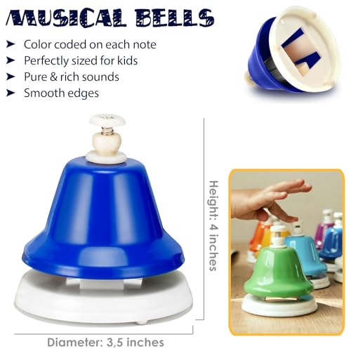 Desk Bells for Kids | Educational Music Toys for Toddlers 8 Notes Colorful Hand Bells Set | Kids Musical Instrument with 15 Songbook | Great Birthday Gift for Children
