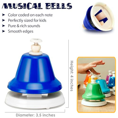 Desk Bells for Kids | Educational Music Toys for Toddlers 8 Notes Colorful Hand Bells Set | Kids Musical Instrument with 15 Songbook | Great Birthday Gift for Children