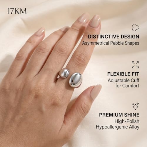 16 PCS Gold Chunky Rings Set for Women, 14k Gold Plated Thick Dome Stackable Open Rings Trendy Dainty Minimalist Jewelry Gifts - color: 03-Silver