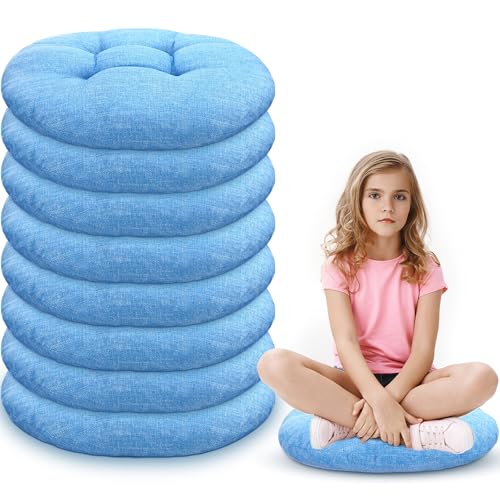 Fumete 8 Pcs 16 Inch Round Floor Cushions for Kids and Toddlers, Flexible Seating Classroom Furniture Floor Pillow for Home, Daycare, Preschool, Yoga and Meditation (Sky Blue) - color: Sky Blue