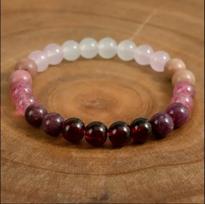Love Energy Crystal Bracelet for Women Garnet, Quartz, Rose Quartz, Rhodonite, Moonstone for Mothers Days Gift, Birthday, Christmas Healing Gemstone Bracelet