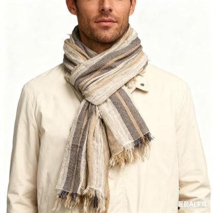 Artistic Retro Cotton And Linen Scarf, Plain Tie Dye Gradient Autumn And Winter New Soft Cotton Shawl - color: Light Khaki