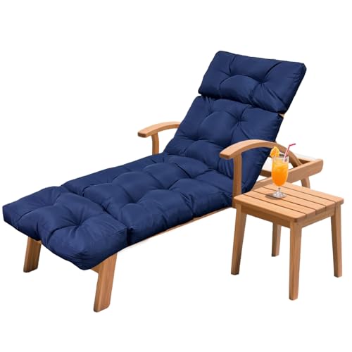 Outdoor Chaise Lounge Chair Cushion 75.1 x 23.6 x 4.7in, Waterproof Replacement Cotton Patio Thickened Pool Lounge Chair Cushion with Ties for Patio Outdoor Furniture,Navy Blue - color: Navy Blue