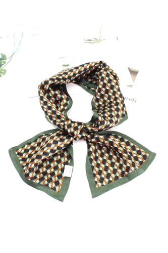 ANDANTINO 100% Silk Scarf for Women 59”*6.3” Long Shawls for Headscarf and Neck- Oblong Hair Wraps with Gift Packed - color: Dark Green&black