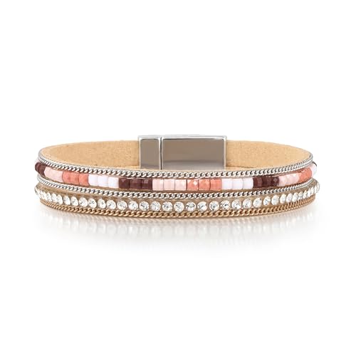 Edoneery Leather Wrap Bracelet for Women, Boho Handmade Multi-Layer Cuff with Crystal Beads Heart, Stackable Bangle Western Jewelry Gift - style: Rhinestone(Boho)
