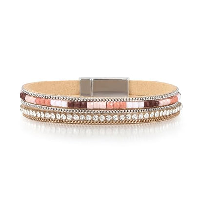 Edoneery Leather Wrap Bracelet for Women, Boho Handmade Multi-Layer Cuff with Crystal Beads Heart, Stackable Bangle Western Jewelry Gift - style: Rhinestone(Boho)