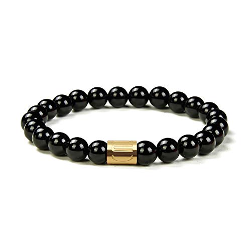 Morchic 8mm Genuine Gemstone Stretch Bracelet for Women Men Unisex, Natural Energy Crystal Stone Beads, Classic Simple Design Cuff Birthday Gift 7.5 Inch - color: Black Onyx