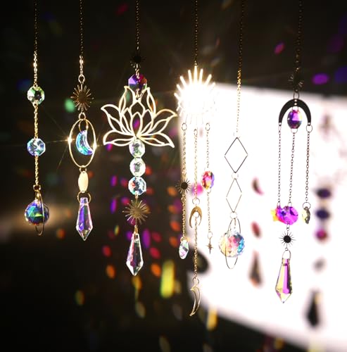 ilclviz Suncatcher Crystal Hanging Sun Catcher Prism with Chain Pendant Ornament Crystal Balls for Window - color: Gold C