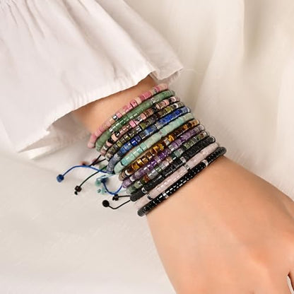 Mixed Gemstone Adjustable Braided Beaded Bracelet for Women, 2x4mm Heishi Disc Natural Healing Stone Summer Beach Jewelry, Yoga Gift for Her - color: Dragon Blood Jasper