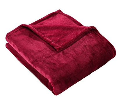 HYSEAS Flannel Fleece Throw Blanket Burgundy - Super Soft Plush Microfiber Solid Blanket for Couch, Bed, Chair, Sofa - Fuzzy Cozy Lightweight - 50x60 Inch - color: Ruby