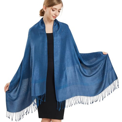 Silky Paisley Pashmina Shawl Scarf-Women's Soft Double-side Jacquard Pashminas Wrap for Evening Dress Travel Shawl - color: A-blue
