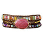 Handmade Boho Wrap Bracelets Natural Turquoise Crystal Stone Variety Beaded Strand Bracelet - color: Red Agate