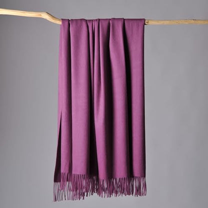 CUDDLE DREAMS Premium Cashmere Throw Blanket with Fringe, Luxuriously Soft (Plum) - color: Plum
