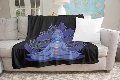 3dRose Blue and Purple Mandala with Yoga Person Silktouch Minky Blanket