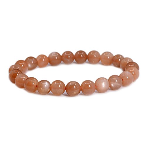 Justinstones Gem Semi Precious Gemstone 8mm Round Beads Stretch Bracelet 7 Inch Unisex - color: A Grade Orange Sunstone