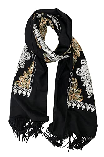 Urban CoCo Women's Embroidered Tassel Long Shawl Oversize Scarf Wraps for Women - color: #2-black