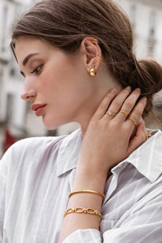 18K Gold Plated Open Cuff Bangle for Women Statement Brushed/Hammered/Textured Bracelet Layering Jewelry Love Gift for Her - style: Hammered Bangle