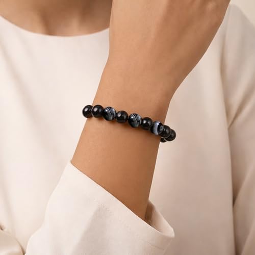 Sulemani Hakik Bead Bracelet For Men & Women Certified Round beaded Gemstone Adjustable Healing Bracelets for Negative Energy & Black Magic Protection