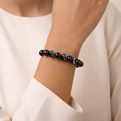 Sulemani Hakik Bead Bracelet For Men & Women Certified Round beaded Gemstone Adjustable Healing Bracelets for Negative Energy & Black Magic Protection